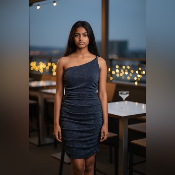 Emerald Sundae Black One-Shoulder Midi Dress - Picture 1 of 3